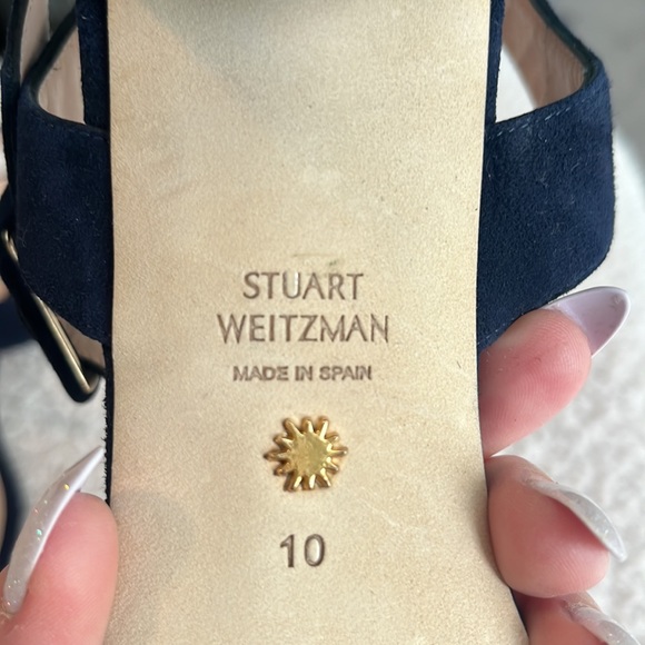 Mint condition Stuart Weitzman Alexandrine Suede Block-Heel Sandals Blue SZ 10 - Picture 6 of 8